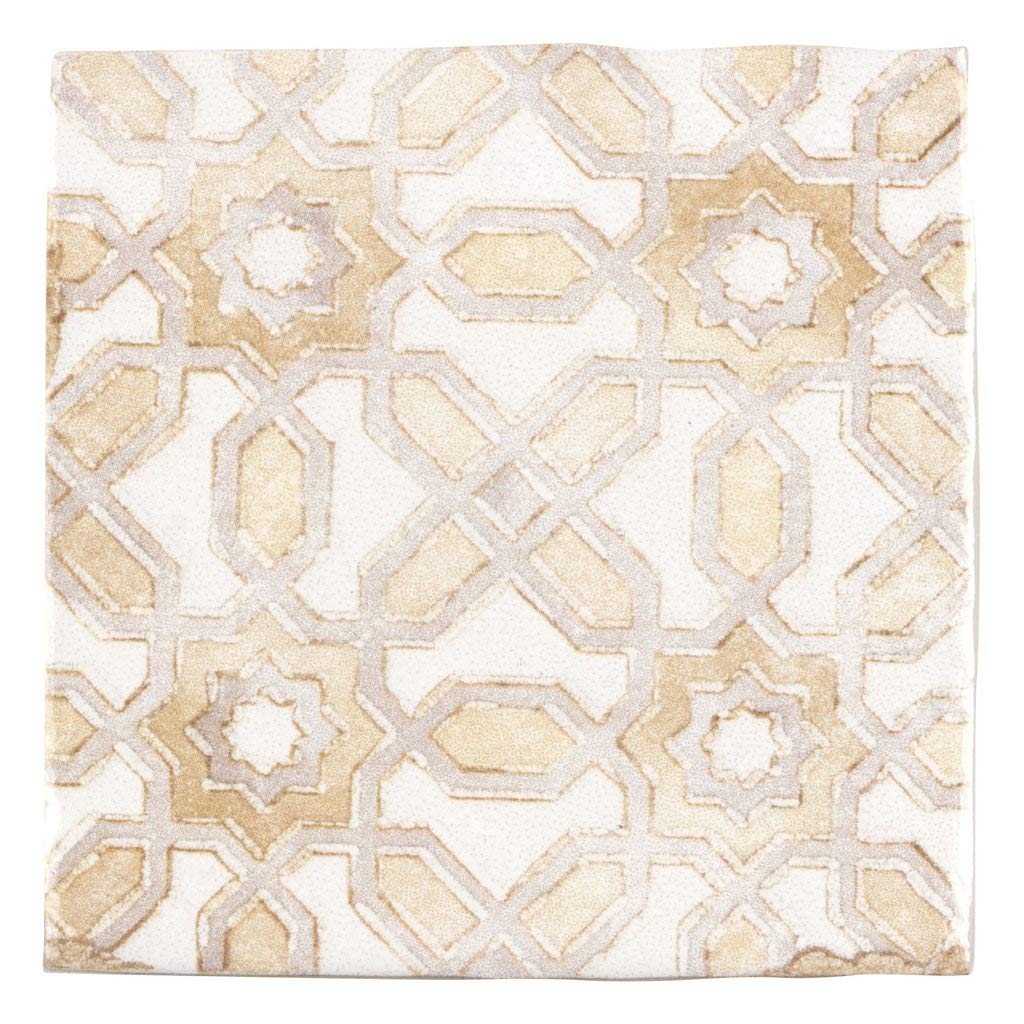 Modern 4X4 White Beige Multi-Pattern Distressed Glossy Ceramic